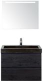 BES LED Maxx XL Badmeubelset 80 cm - Black Oak - Wastafel Lucca 1 Kraangat met LED Spiegel