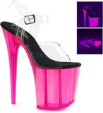 Pleaser - FLAMINGO-808UVT Sandaal met enkelband, Paaldans schoenen - Paaldans schoenen - 37 Shoes - Roze/Transparant