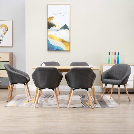 vidaXL Eetkamerstoelen 6 stuks stof donkergrijs