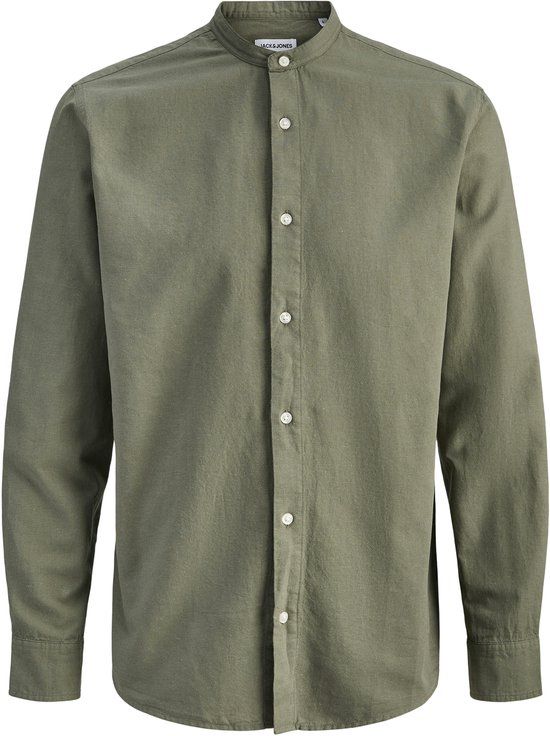 JACK&JONES JJEBREEZE LINEN BLEND BAND SHIRT L/S SN Heren Overhemden Lange Mouw Regular Fit Katoen Linnen Dusty Olive L
