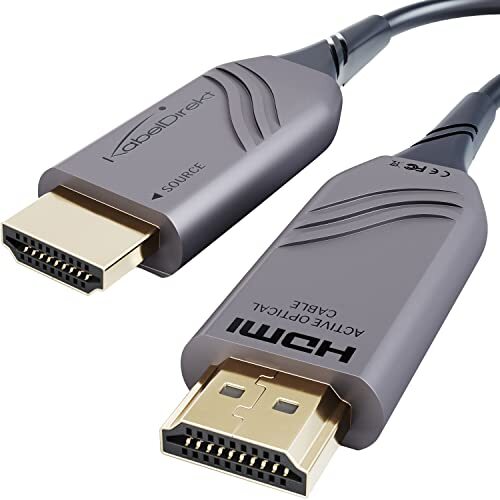 KabelDirekt – 7,5 m – 8K HDMI 2.1, optische Ultra High Speed HDMI-kabel, gecertificeerd (48G, 8K@60 Hz, met officiële licentie, flexibele glasvezelkabel voor verliesloze overdracht, grijs/zwart)