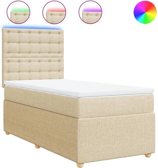 vidaXL Boxspring met matras stof crèmekleurig 90x190 cm