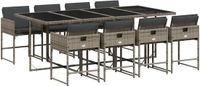 vidaXL 9-delige tuinset met kussens, polyrattan, grijs