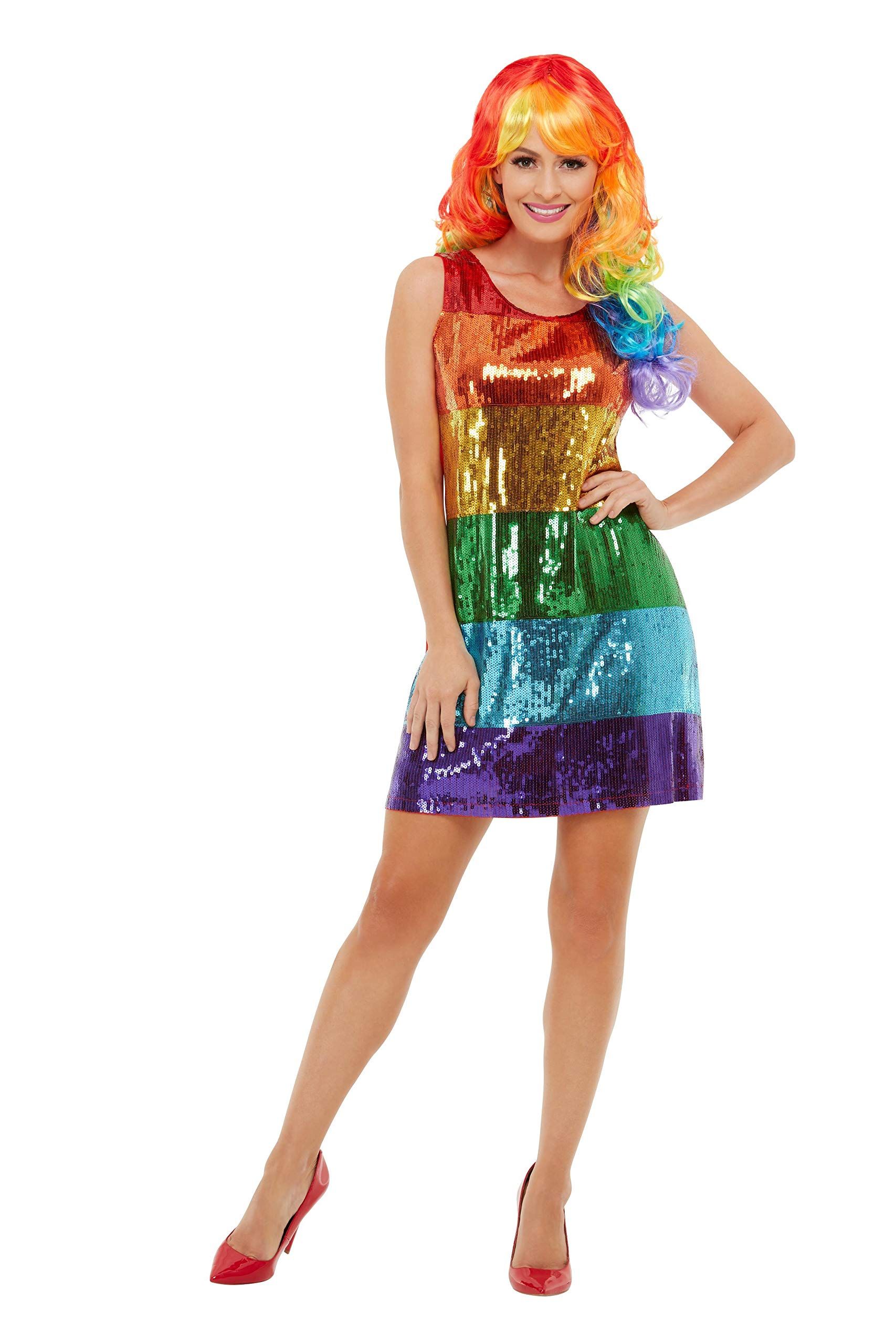 Smiffys Kostuum - Jurk - Regenboog - Glitter - L