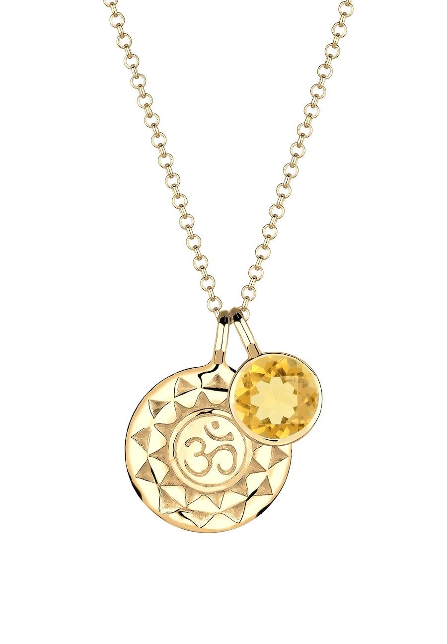 Elli Elli Halsketting Dames Ornament Hanger Talisman - Citrien Geel - 925 Sterling Zilver Verguld