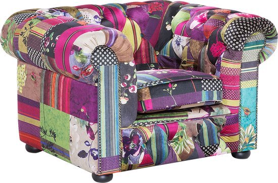 Beliani Fauteuil stof patchwork paars CHESTERFIELD