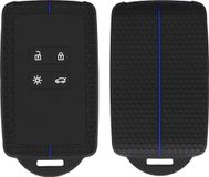 kwmobile siliconen autosleutel hoesje geschikt voor Renault 4-knops Smartkey autosleutel (alleen Keyless Go)- Met sleutelhanger oog - Hoesje met honingraat ontwerp in zwart / blauw