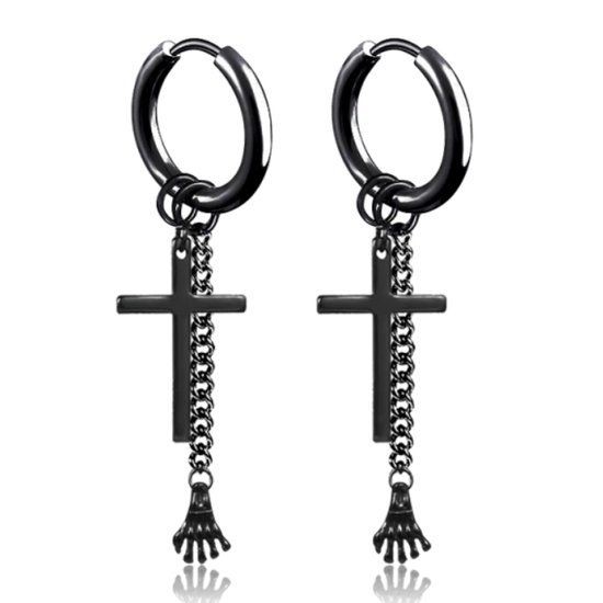 LGT JWLS Lookinggoodtoday Stalen oorringen mannen zwart staal ketting en kruis