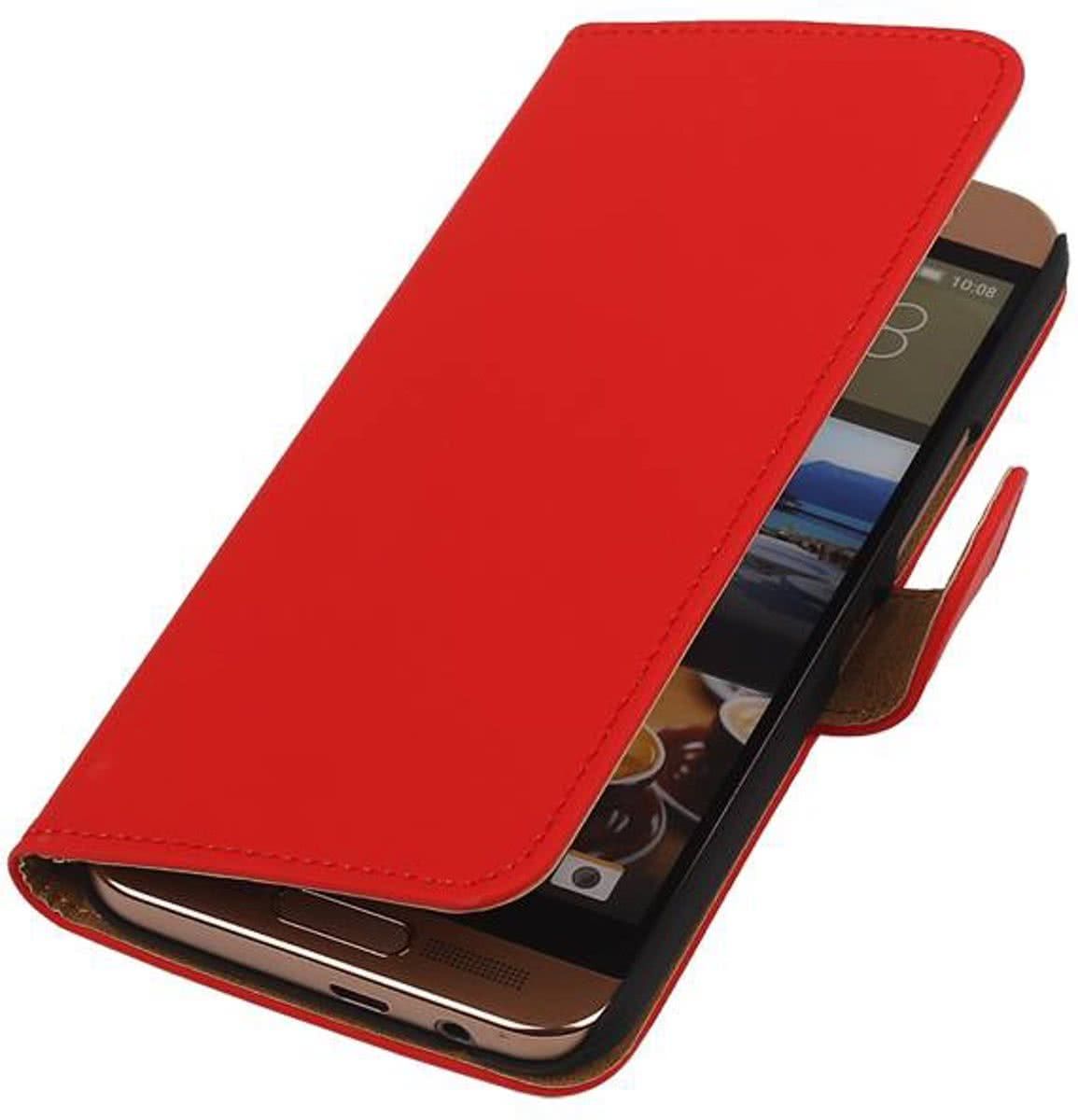 Best Cases HTC One Me Effen Rood Bookstyle Wallet Hoesje - Cover Case Hoes