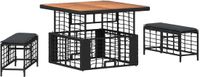 vidaXL Tuin Eettafel Set 3 st Zwart en Grijs Poly Riet en Acaciahout