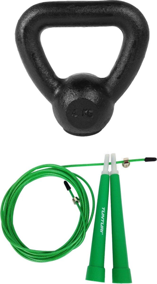 Tunturi Fitness Set - Springtouw Groen - Kettlebell 4 kg
