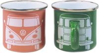 BRISA VW Collection - Volkswagen Set van 2 Geëmailleerde Koffie-Thee-Cappuccino-Kop-Mok-Haferl-Mok voor Camping & Buiten T1 Bus (350 ml x2/Zwart & Blauw)