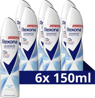 Rexona Advanced Protection Cotton Dry Anti-Transpirant Spray - 6 x 150ml - Voordeelverpakking