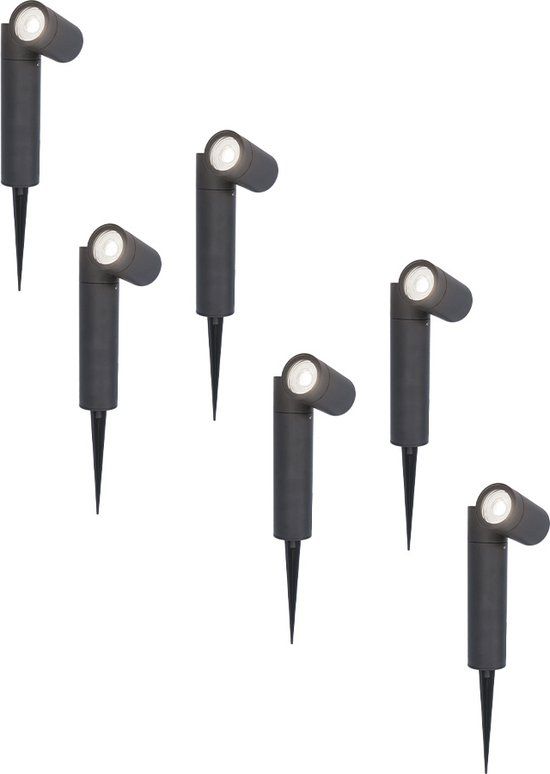 HOFTRONIC Set van 6 Pinero LED Prikspots - GU10 4W - 6500K Daglicht Wit - Dimbaar - Kantelbaar - IP65 - Zwart