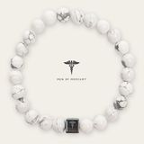 MEN OF MERCURY® Natuursteen Armband Heren - Howlite - Wit met Grijze Aders - Handgemaakt - Elastisch - Kalmte & Focus - 19 cm