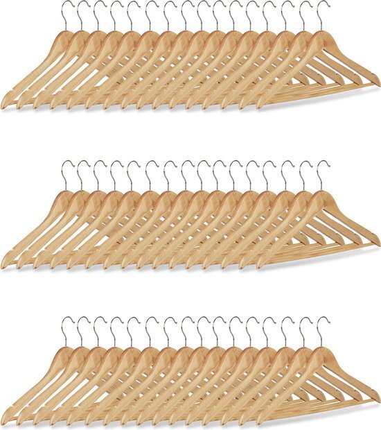 Relaxdays kledinghangers - kledinghangerset - hout - garderobehangers - bruin Pak van 48