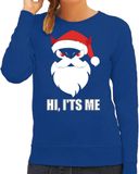 Bellatio Decorations Devil Santa Kerst sweater / kersttrui hi its me blauw voor dames - Kerstkleding / Christmas outfit L