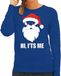 Bellatio Decorations Devil Santa Kerst sweater / kersttrui hi its me blauw voor dames - Kerstkleding / Christmas outfit L
