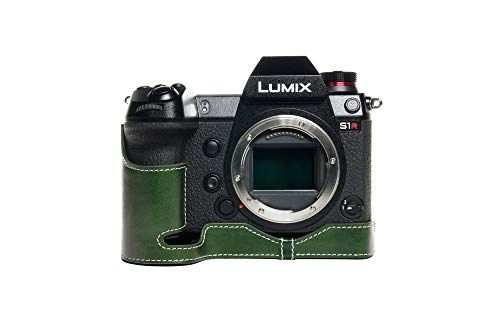 Zakao Lumix S1 S1R Case, Handgemaakte Echt Lederen Half Camera Case Tas Cover voor Panasonic Lumix S1 S1R Bottom Opening Versie Met Hand Strap (Groen)