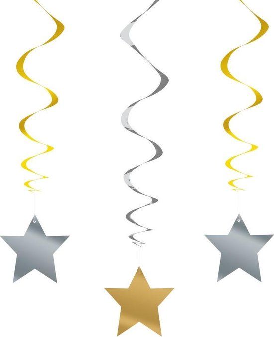 UNIQUE - Set sterren hangdecoraties - Multi colour - Plastic - 193 cm