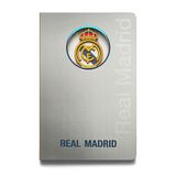 MOCIWORLD - Real Madrid-notitieboekje met 3D-logo - Gebonden met stoffen rug en hoogwaardige afwerking - 120 ongelinieerde pagina's - Kleur: grijs - Formaat: A6