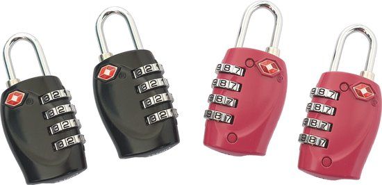 SUNMOOL TSA Kofferslot 4 cijfers - Zwart & Rood - 4 Stuks