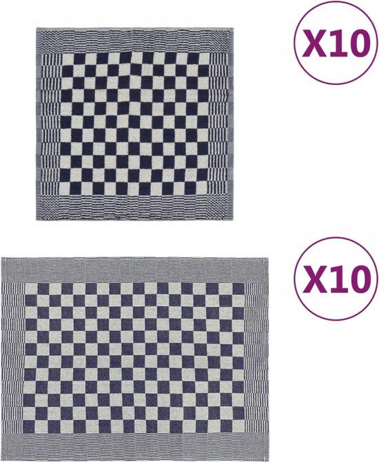 vidaXL 20-delige Keukendoekenset Katoen Blauw en Wit