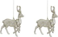 Bellatio Decorations Edelman Bv 2x Gouden rendier kersthangers kunststof 12 cm
