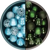 Decoris Boules de Noël - 74 pièces - Vert foncé et Bleu glacier - 6 cm - Plastique