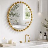 MADISON PARK SIGNATURE Wanddecoratie Marlowe metalen bolvormig frame ronde spiegel voor woonkamer - woonaccent, klaar om op te hangen slaapkamerdecoratie, 68,6 cm diameter, goud