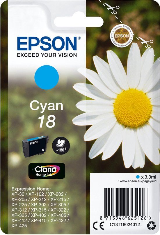 Epson 18 Cyaan inktcartridge - Origineel