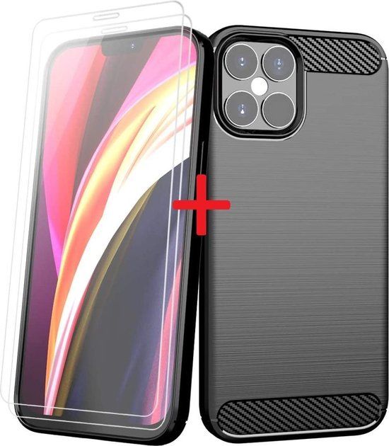 BixB iPhone 12 / 12 Pro Back Cover - Black - TPU - With MagSafe - 2 Screen Protectors