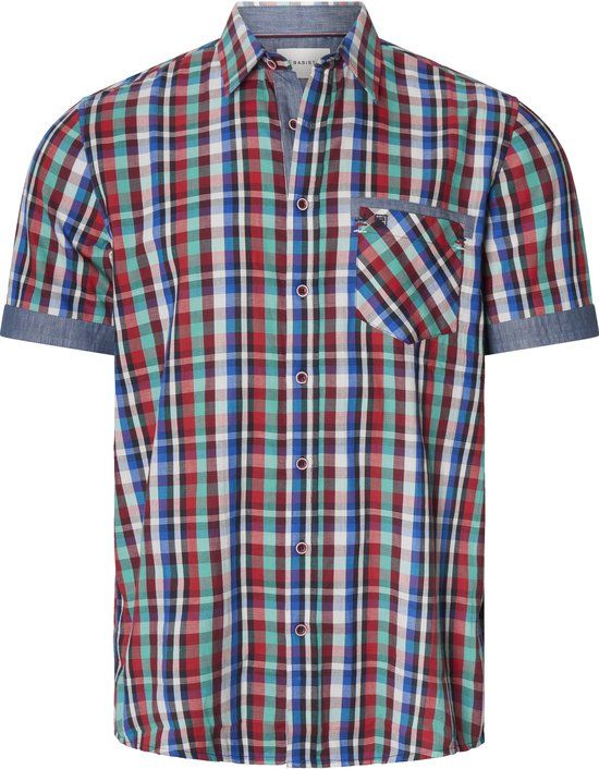 Babista Heren Geruit Katoen Casual Overhemd met Korte Mouwen - Rood - Maat M