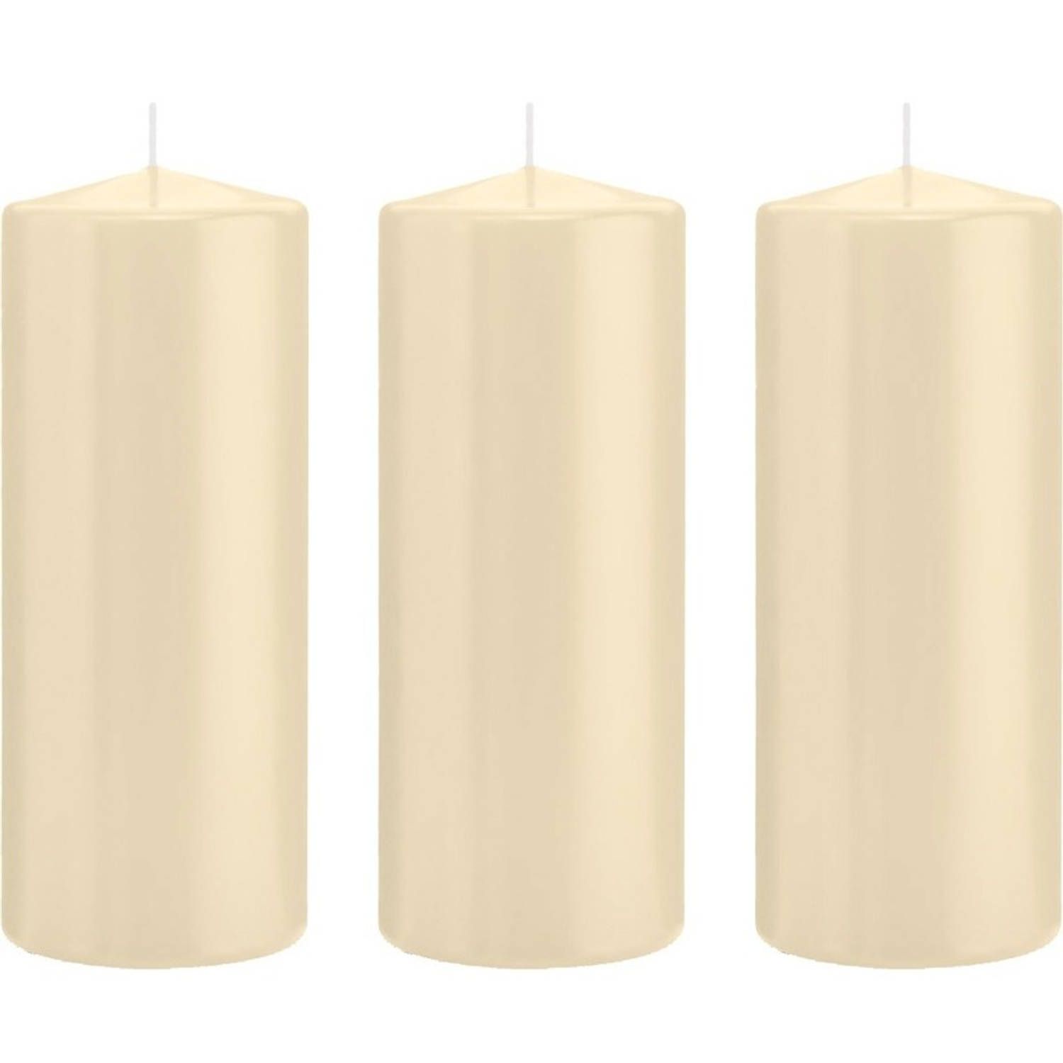 Trend Candles 3x Cremewitte cilinderkaarsen/stompkaarsen 8 x 20 cm - Geurloos