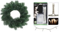 Merkloos Kerstkrans Dennenkrans - 35 cm - groen - warm witte verlichting - 30 lampjes - batterij gevoed