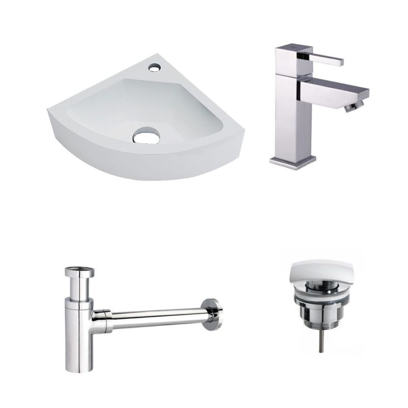 Badkamerplanet Solid Surface Fonteinset Corner 30x30x10 cm - Chroom