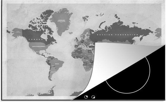 KitchenYeah® Inductie beschermer 77x51 cm - Wereldkaart - Zwart/Wit - Inductiebeschermer