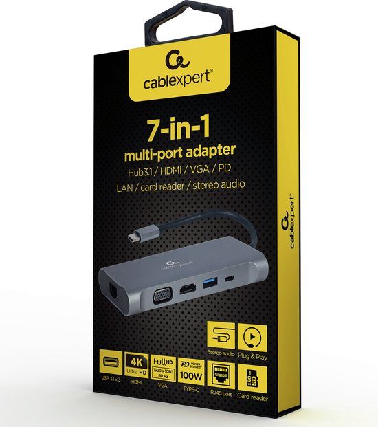 Gembird A-CM-COMBO7-01 USB Hub - Grey