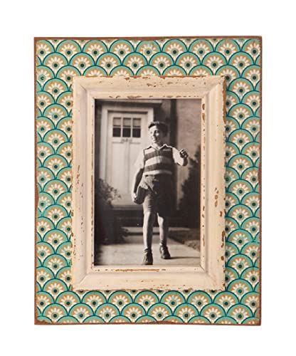 Sass & Belle Fotolijst, Boudoir-patroon, hout, aqua/roze, 15 x 10 cm