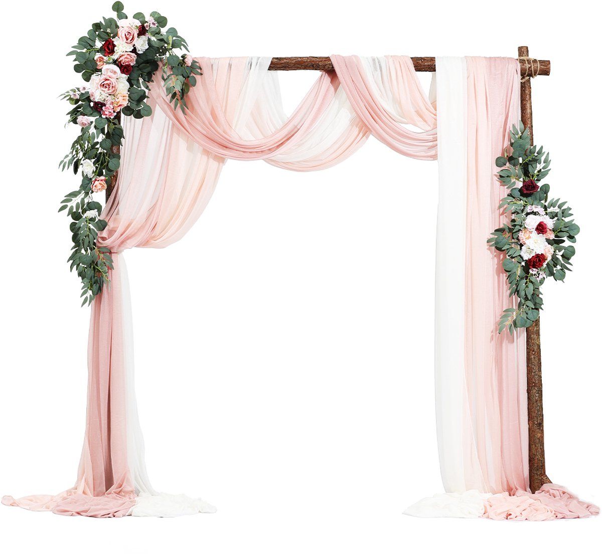 VEVOR Kunstbloemen voor bruiloftsboog met 2 bloemboeketten, 3 doorschijnende gordijnen, voor decoratie van ceremonies, receptie-achtergrond, evenementen, roze wit
