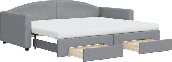 vidaXL Slaapbank met onderschuifbed en lades 90x200 cm stof lichtgrijs