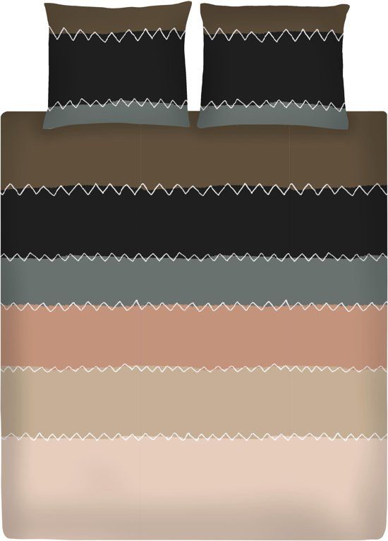 Ten Cate Katoenen Eenpersoons Dekbedovertrek - 140x200/220 - Zig Zag Taupe