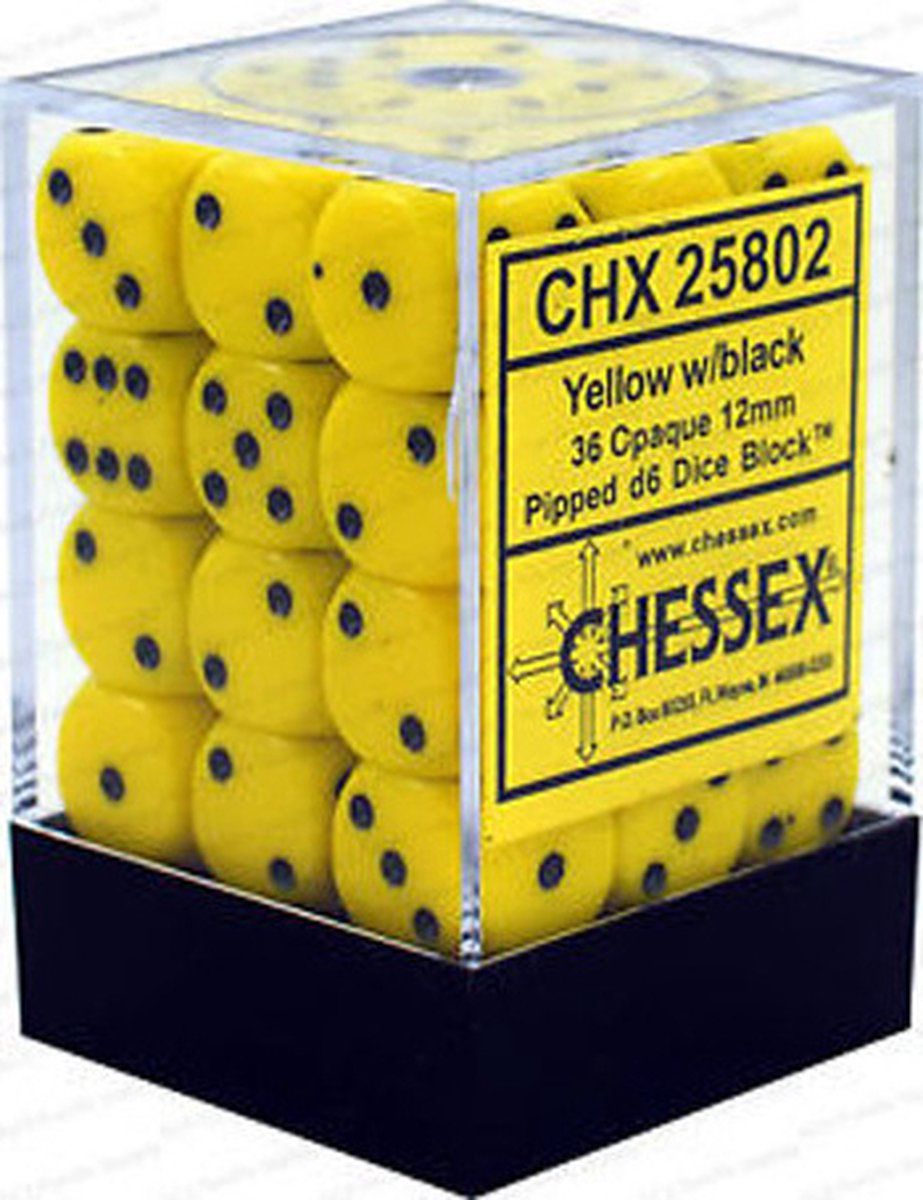 Chessex Opaque Yellow/black D6 12mm Dice Set (36 pieces)