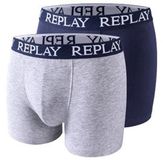 Replay Men's Boxer Short (2 Pair Box) RP101005 - Grey Melange/Indigo - S