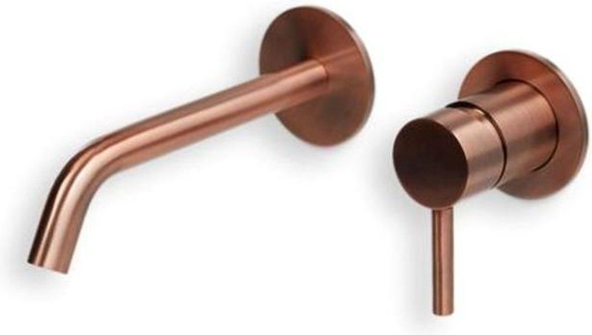 Blue Label Blue Label Brondby wastafelkraan wand 18cm cold start incl. inbouwdeel, geborsteld koper