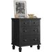 ZOOMBUGGY Commode Vintage 4 Tiroirs En Bois Massif, Style Mi-siècle, Poignées Sculptées, Pieds Fuselés, Robuste Pour Chambre, Finition Élégante – Couleur : Frêne Noir