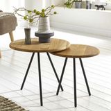 Haku Bijzettafel Ø50 cm x 43 cm Massief Eikenhout Metaal Bruin Rond