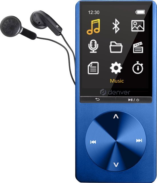 Denver MP3 / MP4 Speler - Bluetooth - USB - Shuffle - SD kaart tot 128GB - Incl. Oordopjes - Voice recorder - Dicatafoon - MP1820 - Blauw