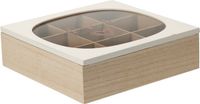 Excellent Houseware Theedoos - 9-vaks - wit/bruin MDF - 24 x 24
