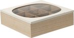 Excellent Houseware Theedoos - 9-vaks - wit/bruin MDF - 24 x 24